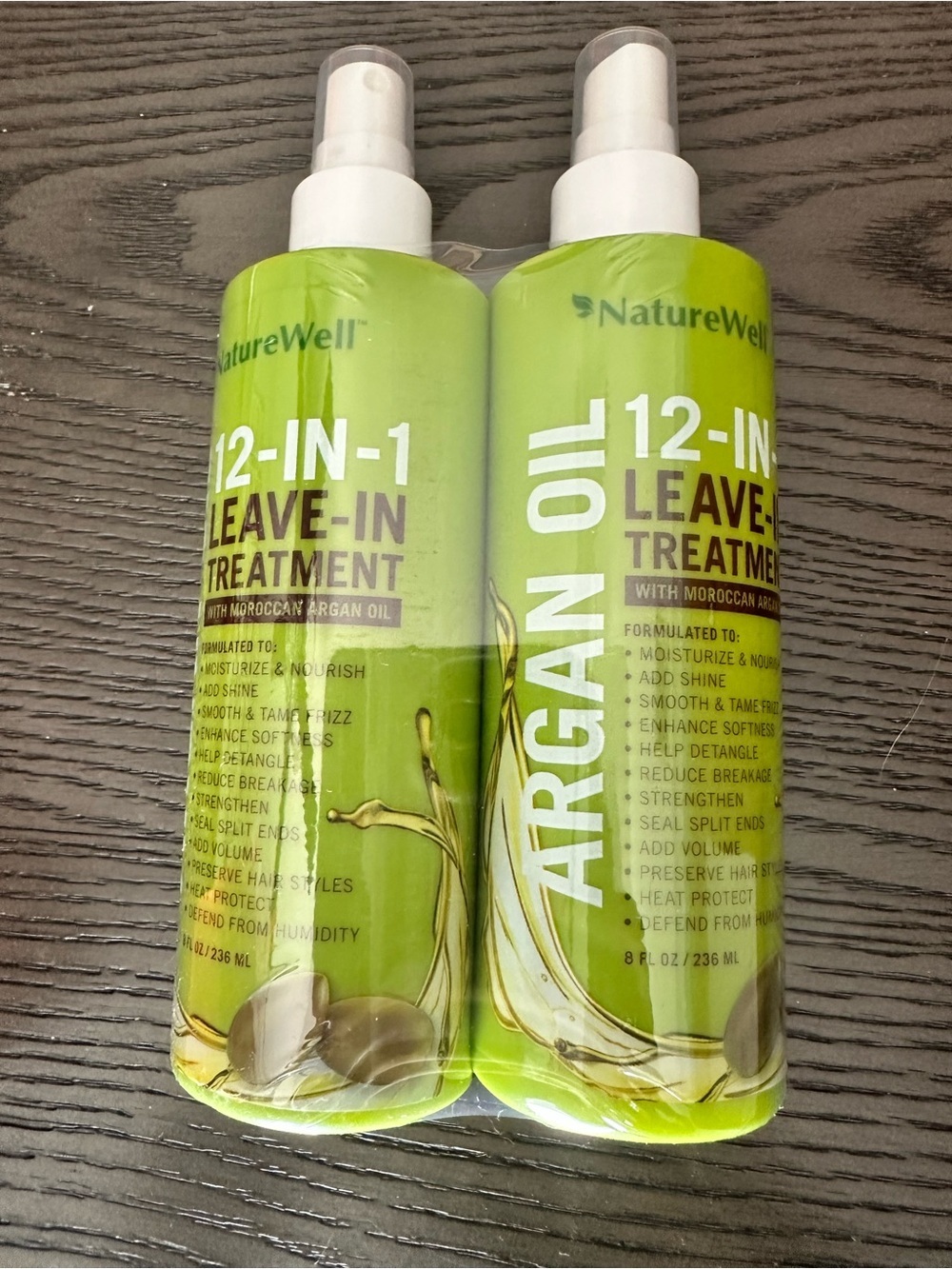 NatureWell Moroccan Argan Oil 12‑in‑1 Leave‑In Treatment – Two Pack (8 oz each)